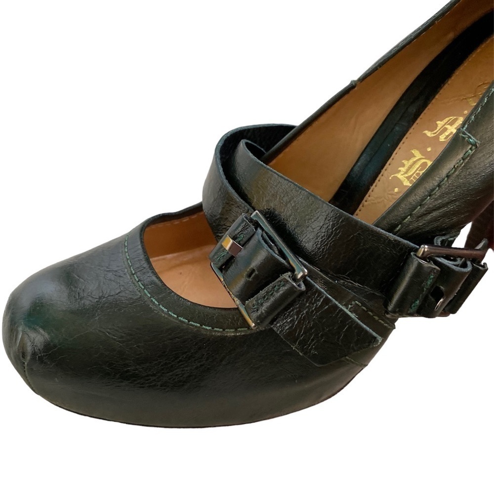 L.A.M.B Women’s Size 8.5 Finsbury Green Leather Mary Jane Buckle Platform Heels - Picture 8 of 14